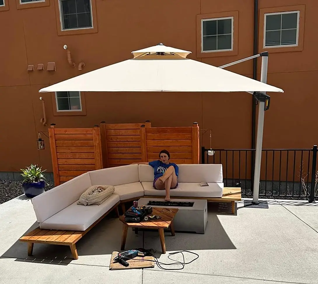 Square Double Top Cantilever Outdoor Umbrella 9ft x 9ft Beige, Customized