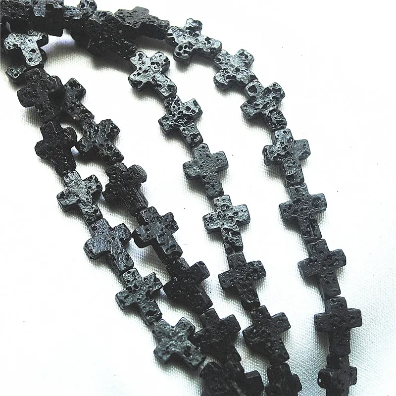 35PCS 8X11MM NEW BLACK LAVA STONE STRINGS CROSS SHAPE DIY JEWELRY FINDINGS LOOSE VOLCANO STONE TOP SELLING