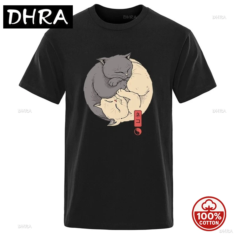 

New style Summer Men's High Quality T-shirt 100% Cotton Short Sleeve Funny Cat Print T-shirt Casual Loose O-neck Cool T-shirt