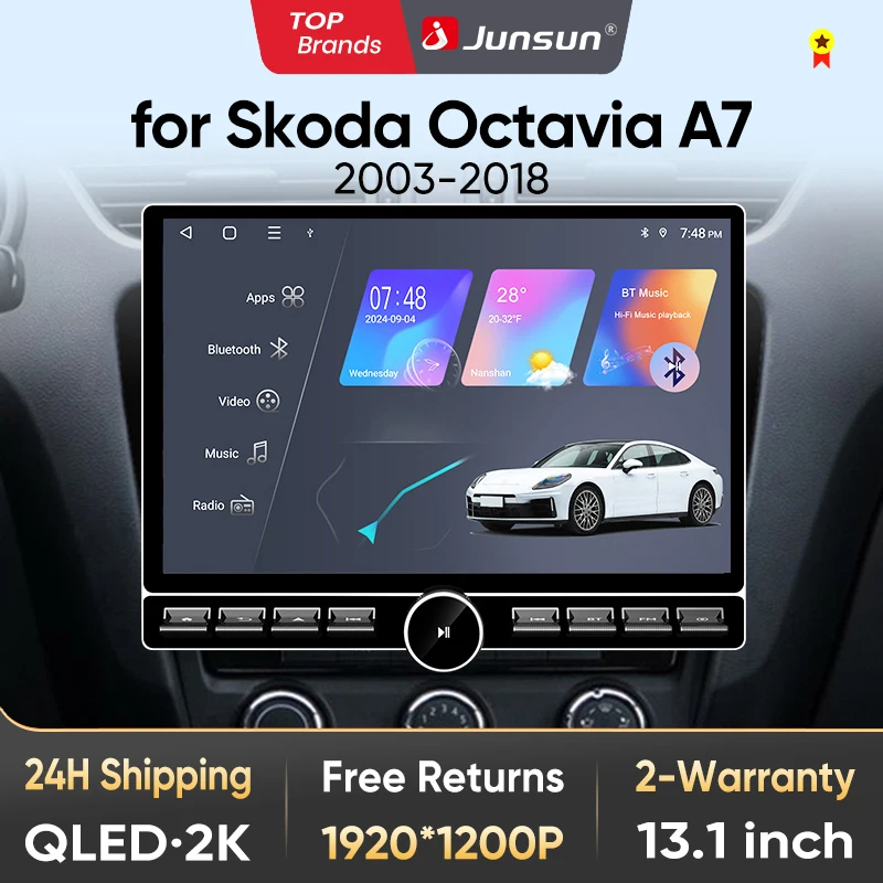 Junsun 13,1″ QLED Wireless CarPlay Android Auto Autoradio für Skoda Octavia 3 2013-2018 Intelligente Systeme DSP SWC RDS GPS FM