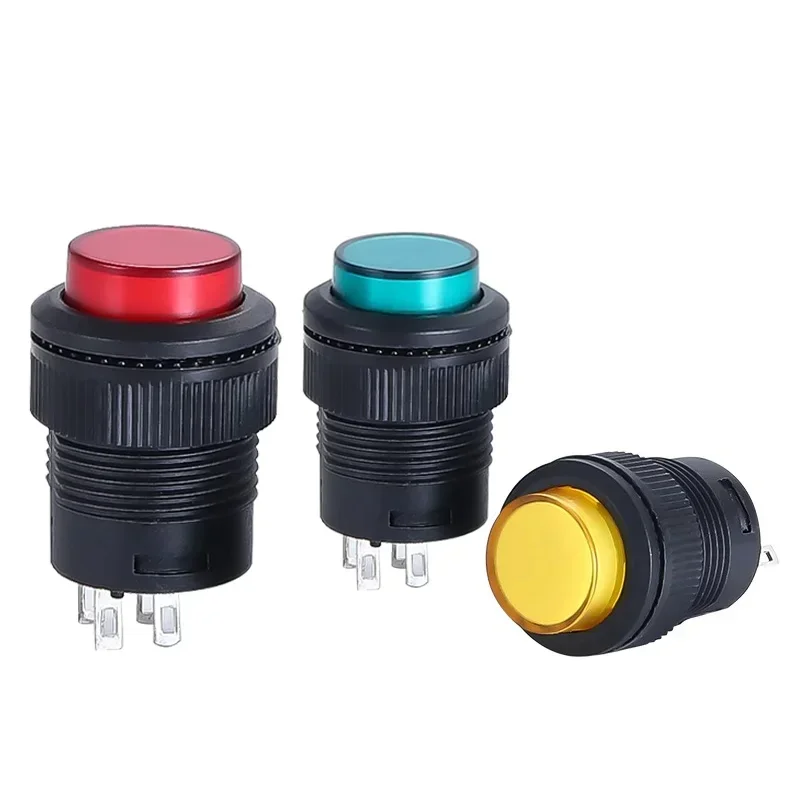 5pcs R16-503 Self-locking Momentary Switch 4Pin Latching Self-reset ON-OFF 16mm Push Button Switch with LED Light