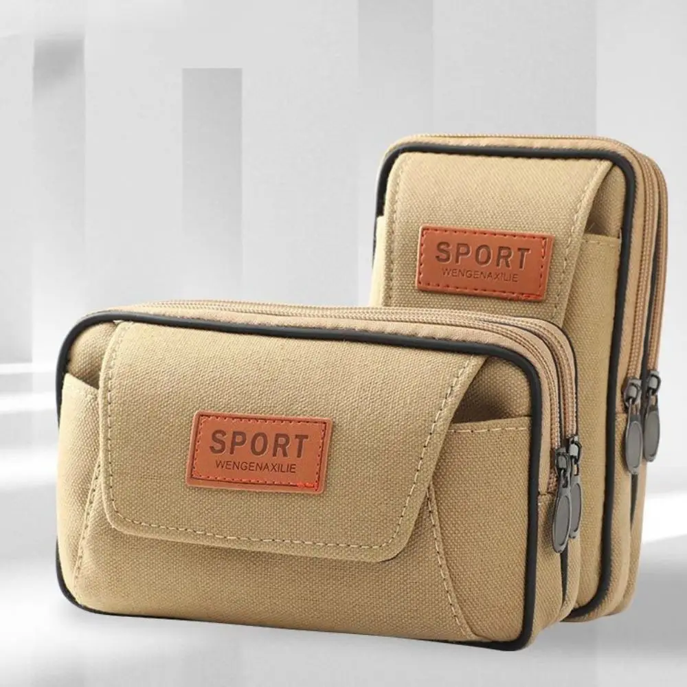 Casual Zipper Canvas Multi Layer Belt Pouch Belt marsupio Phone Pouch Sport Purse