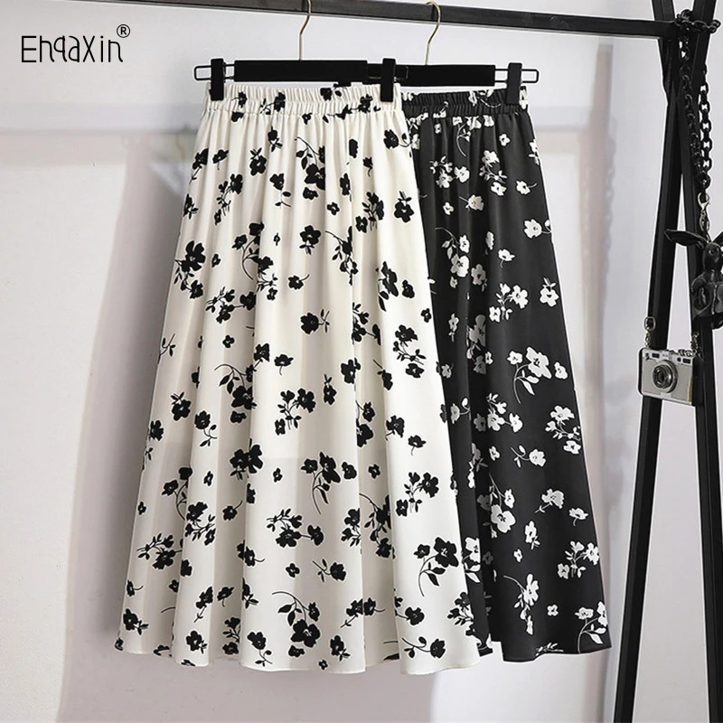 

EHQAXIN Summer Ladies Floral Skirt 2022 New Fashion Casual A-Line High Waist Versatile Loose Floral Long Skirts For Ladies M-4XL