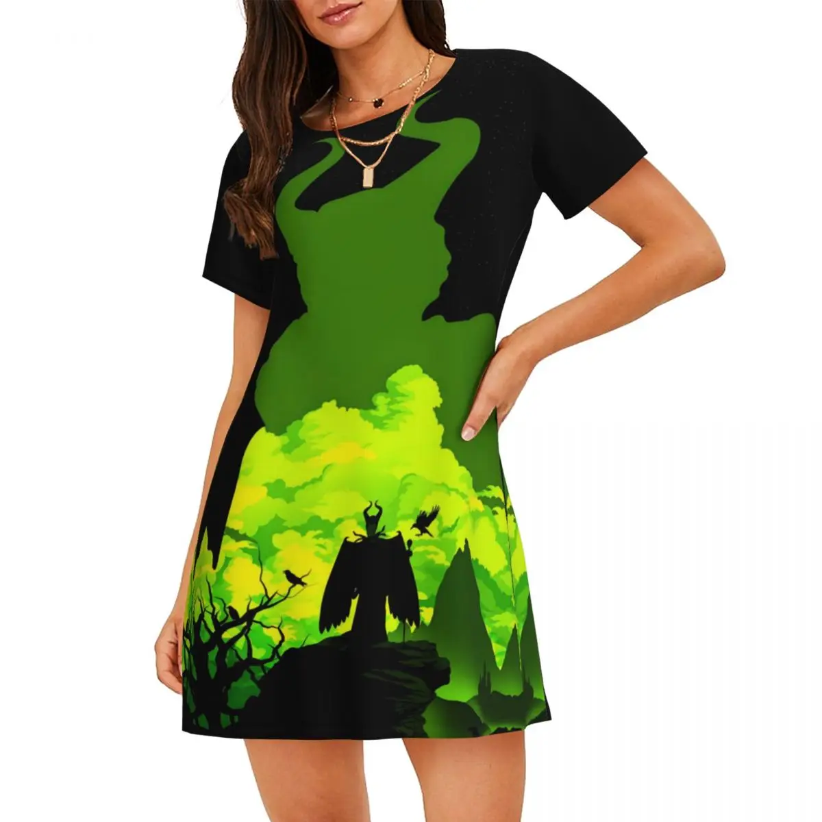 

Custom Maleficent Women Nightgown Sleepwear Short Sleeves 3D Powerful Witch For Vacations Travels Nightgowns Women's Pajamas