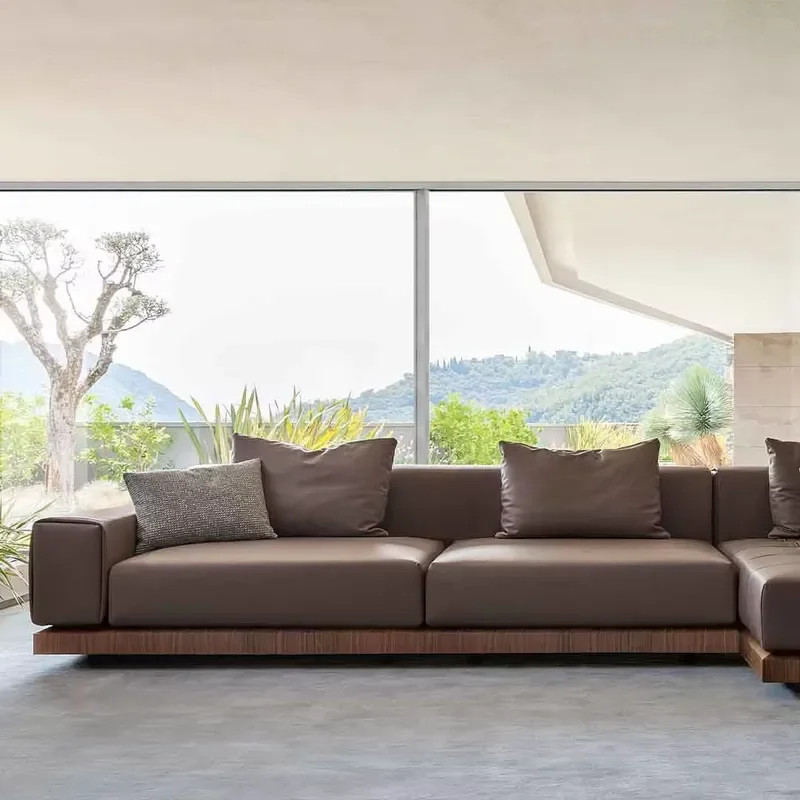 4 Seater Villa Italian Sofa Grey Modular Premium Leather Sofa Set Living Room Modern
