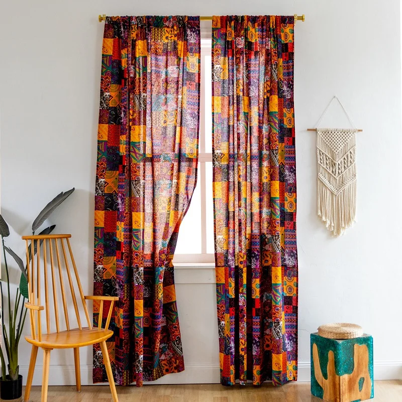 1PC Bohemian Ethnic Style Cotton and Linen Printed  Curtains for Living Room and Bedroom