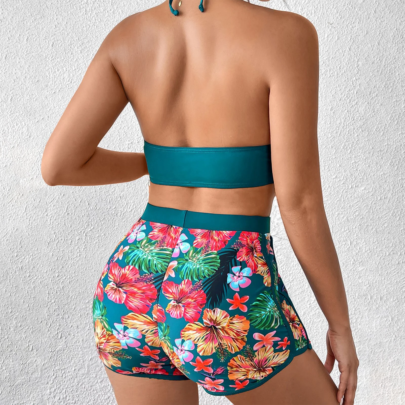 Женский купальник с высокой талией, сексуальный пуш-ап, мягкий бикини с цветочным принтом и завязками, купальник из трех предметов, летний купальный костюм, пляжная одежда, бикини