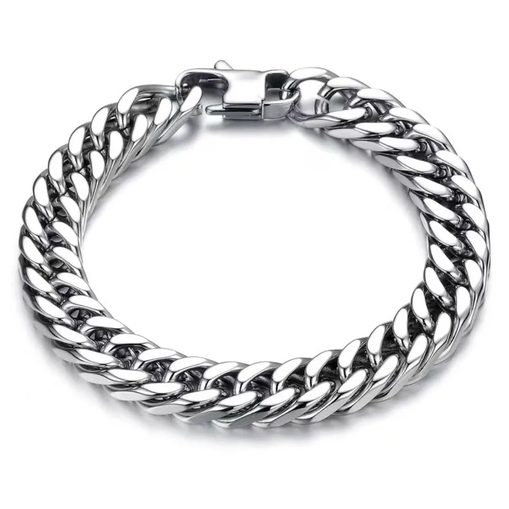 4mm Width Men's Gold Plated Cuban Link Bracelet Stainless Steel Thick Curb Chain Wristband Hip Hop Punk Metal Hand Chain Male