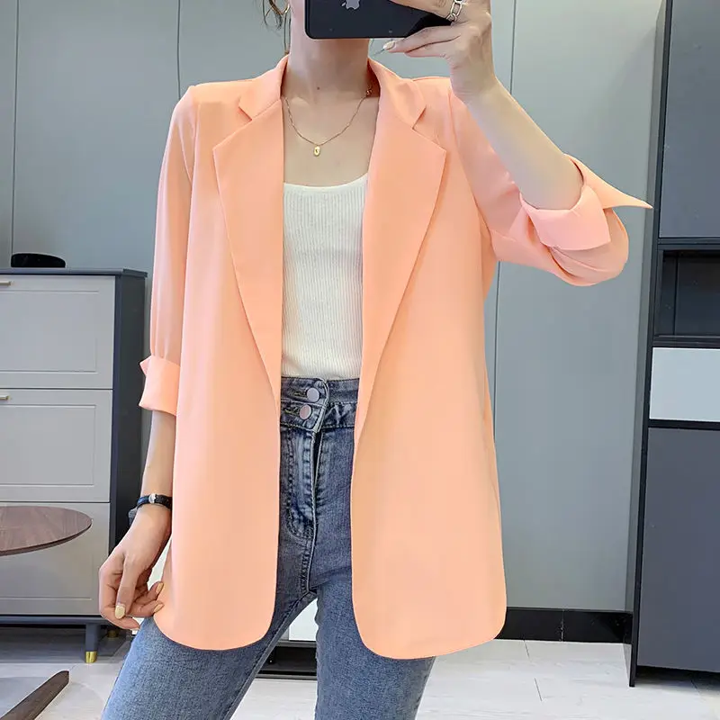 

Fashion Lapel All-match Solid Color Chiffon Blazer Women's Clothing 2025 Spring Summer New Loose Korean Tops Casual Blazer