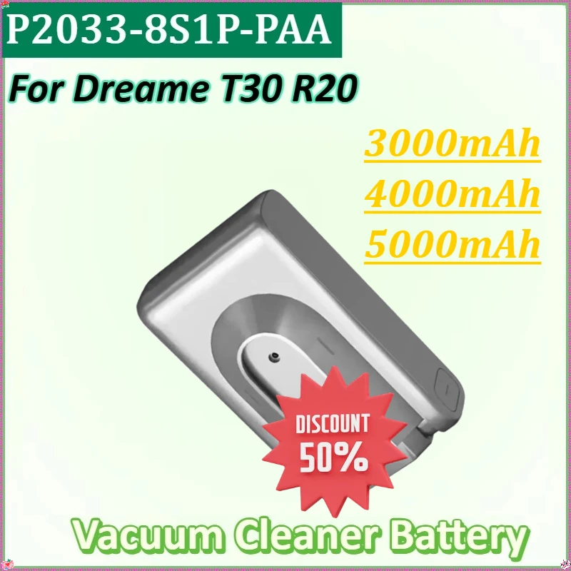

For Dreame T30 R20 Cordless Rechargeable Removable Cordless Extra Battery P2033-8S1P-PAA 29.6V 5000mAh Vacuum Cleaner Battery