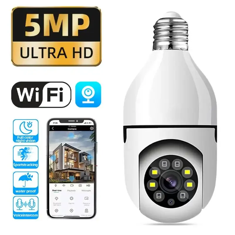 

5MP E27 Bulb Wifi Surveillance Camera 4X Digital Zoom Full Color Video Night Vision Automatic Human Tracking Security IP Camera