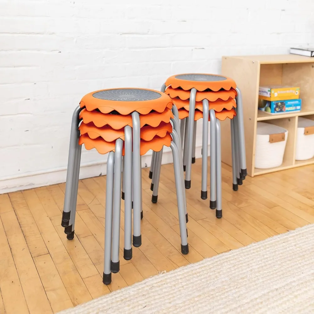 Ensemble de tabourets empilables, sièges flexibles, orange, 8 pièces