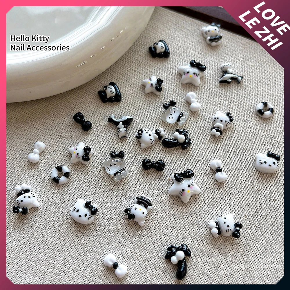 20Pcs Hawaiian Black Skin Hello Kitty Nail Art Accessories Party Sticker Cartoon Resin Nails Attachment Diy Party Supplies