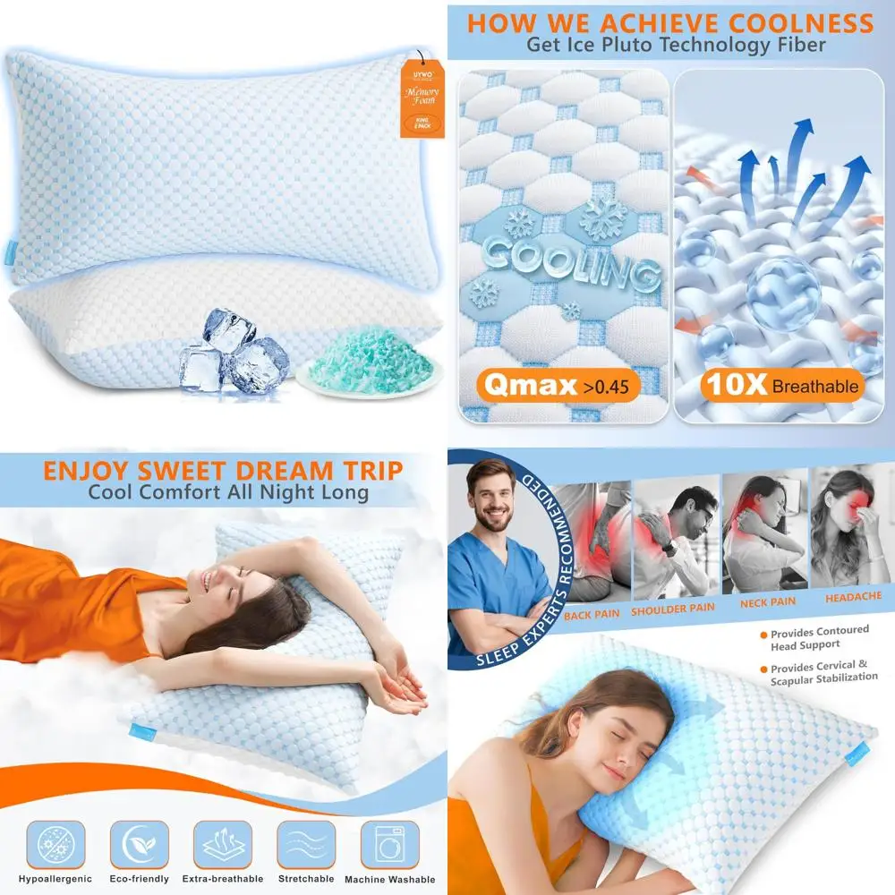 

"King Size Cooling Memory Foam Pillow Set - Firm & Soft Support for Side, Back, and Stomach Sleepers"