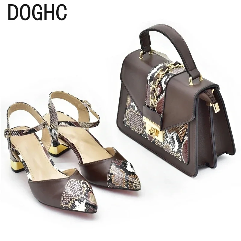 

New Design Italian Shoe and Bag Set for Party In Women Ladies Shoes and Sandals Snake Print Heels Wedding Shoes for Women Bride