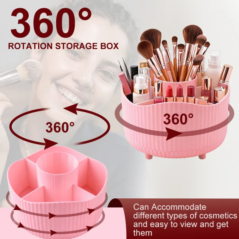 360° Rotating Makeup Tool Storage Box Desktop Organizer Cosmetic Brushes Holder Lipstick Eyebrow Pencil Holder Jewelry Container