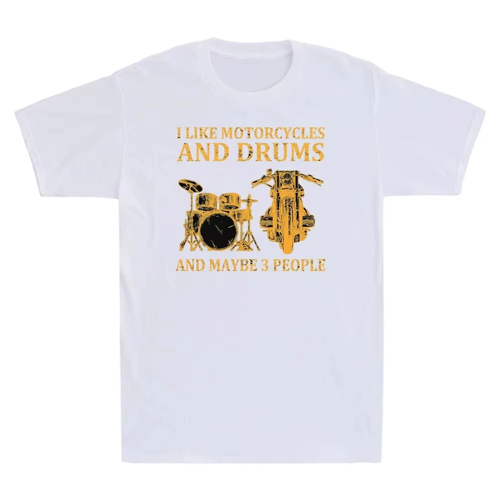 Unisex T‑shirt Vintage Motorcycle Drummer Quote Graphic Tee Crew Neck Short Sleeve Retro Music Biker Hobby Print Casual Top