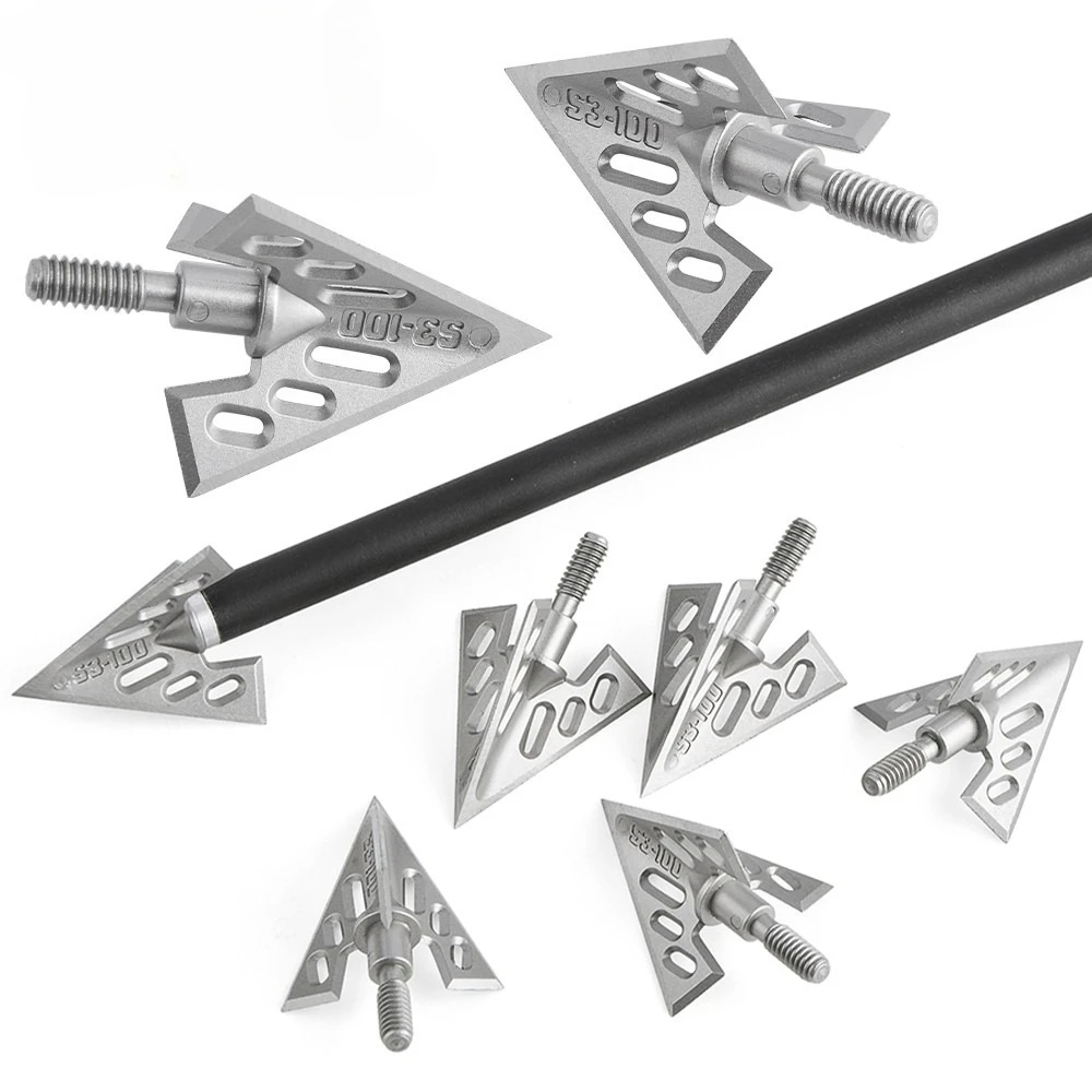 

100 граневых охотничьих лезвий для стрельбы из лука, наконечники для стрел, алюминиевая точка для стрельбы из лука, винт в точке, серебристый алюминиевый сплав