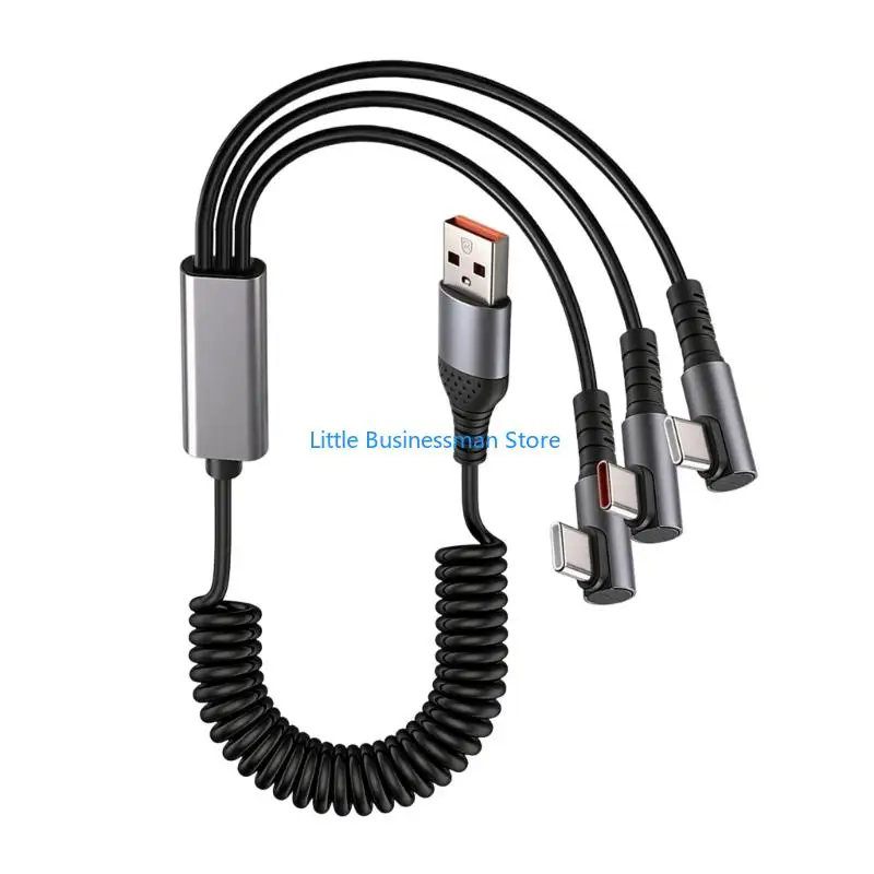 Triple Charging Port USB C Cord 66W Flexible Coiled Cable for Smartphones Tablets Portable Electronics M76A