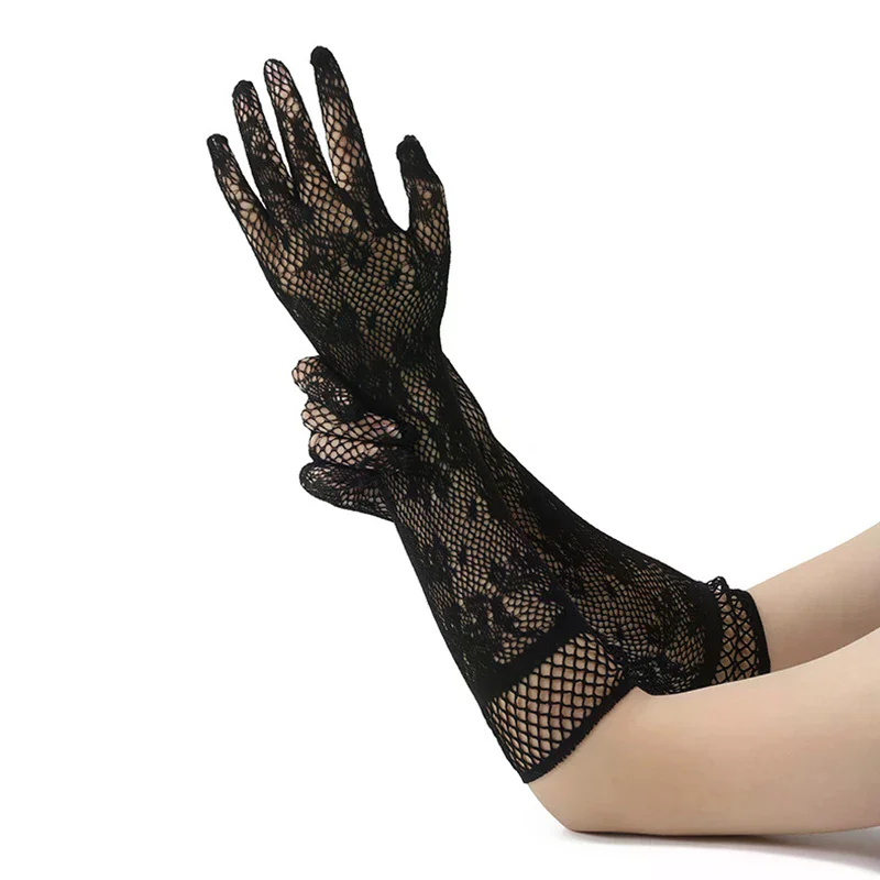 Sexy Long Lace Gloves Mesh Floral Gothic Punk Halloween Fancy Dress Gloves