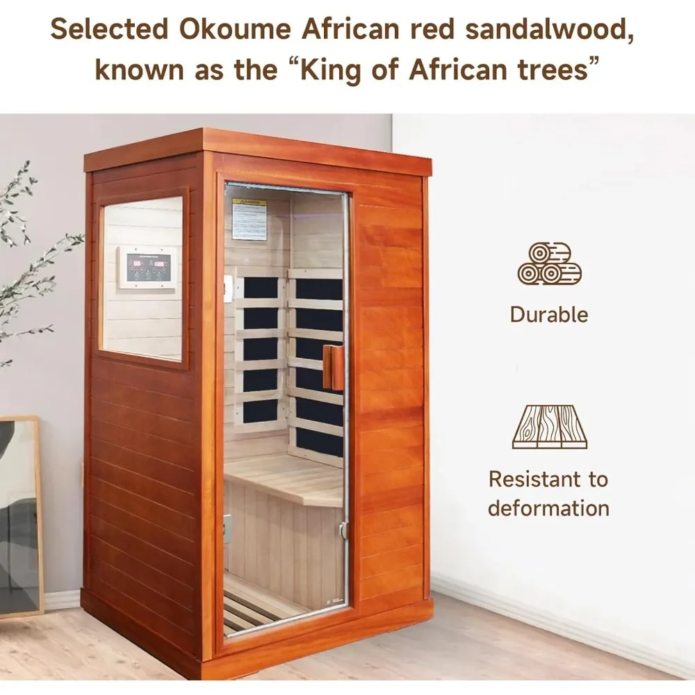 Far Infrared Sauna Home Saunas Spa Room, Wooden Indoor Dry Sauna,Ideal for 1 Person Home Sauna with Bluetooth Speaker