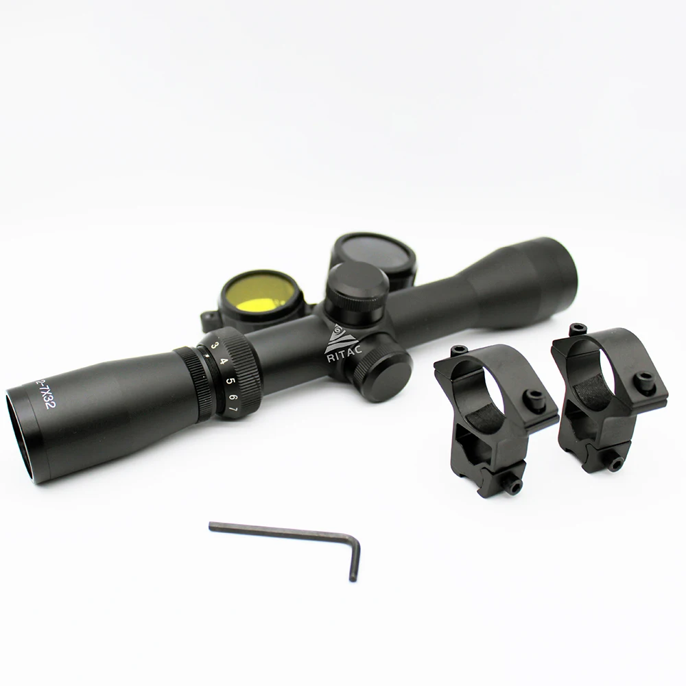 2-7x32 Rifle Scope 1 Inch Tube 1/4 MOA Hunting Airsoft Riflescope