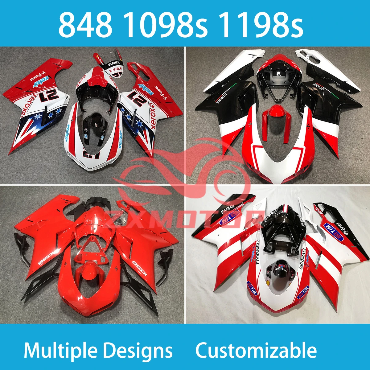 

Для Ducati 848 1098 1198 1098s 1198s полный комплект кузова из пластика Обтекатели для кузова Aftermaket комплект обтекателей для мотоцикла