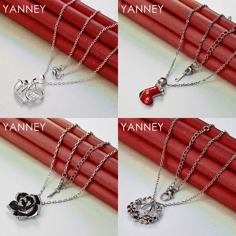 

Elegant 925 Sterling Silver 16-30 Exquisite Rose Sock Pendant Necklace for Women Wedding Christmas Gift Accessories