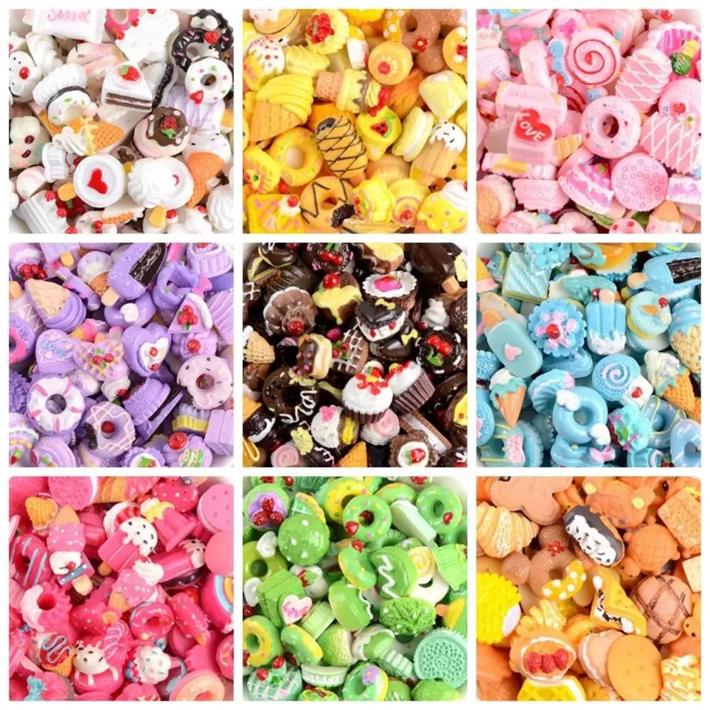 10pcs Food Bread Series Resin Slime Charms Flatback Cream Gel Phone Case Decor Scrapbooking Hair Clip Earrings Making Kids Toy