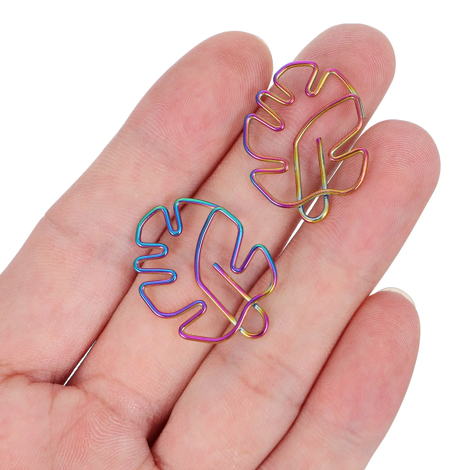 

8Pcs Bright Monstera Leaf Paper Clips Premium Metal Coloured Clamps for School Office Notebook Calendar Marker Bookmark
