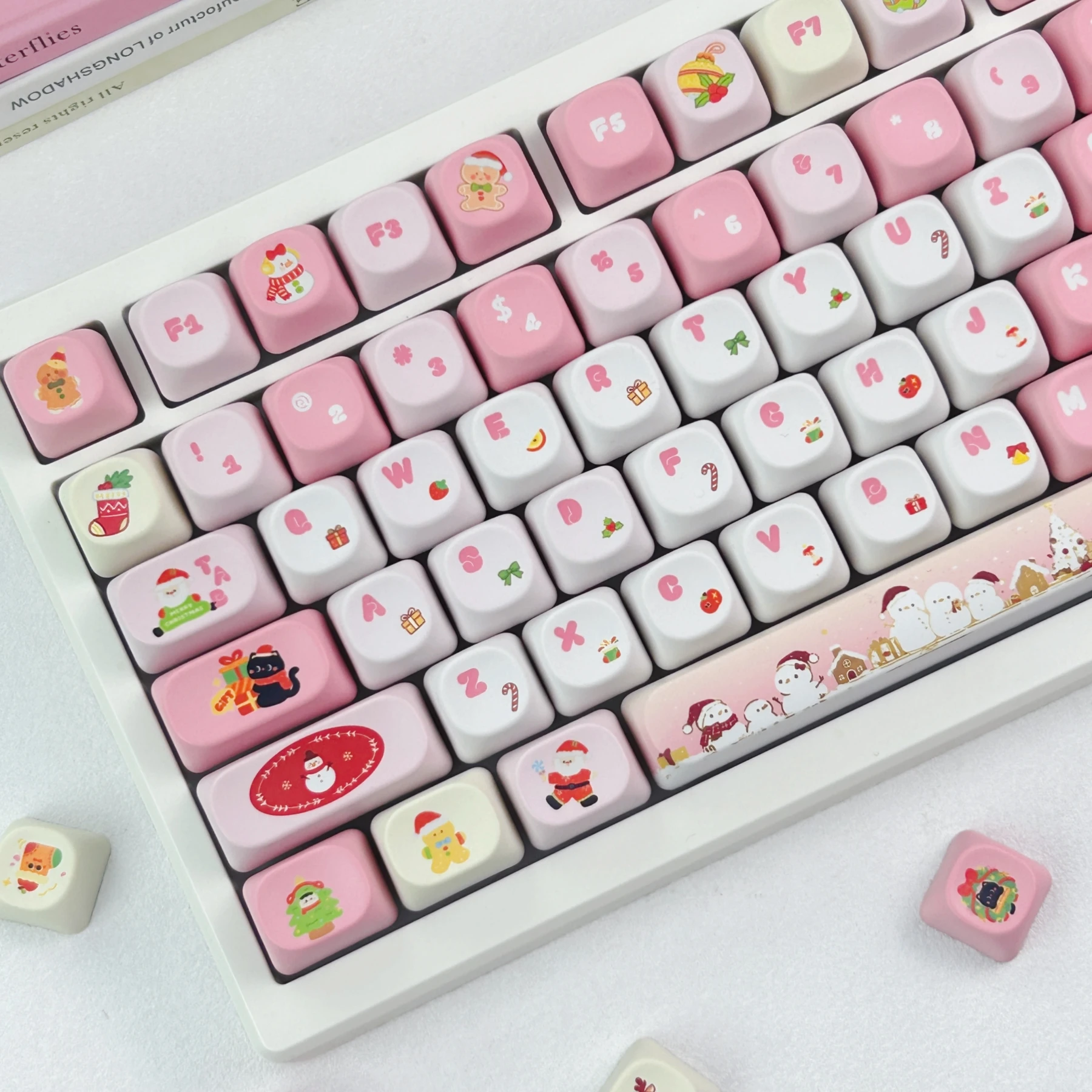 MAIMOOO Pink Christmas Keycap MOA Cherry Profile PBT Custom Korean Russian Thai Cute Keycaps for Mechanical Keyboard Xmas Gifts