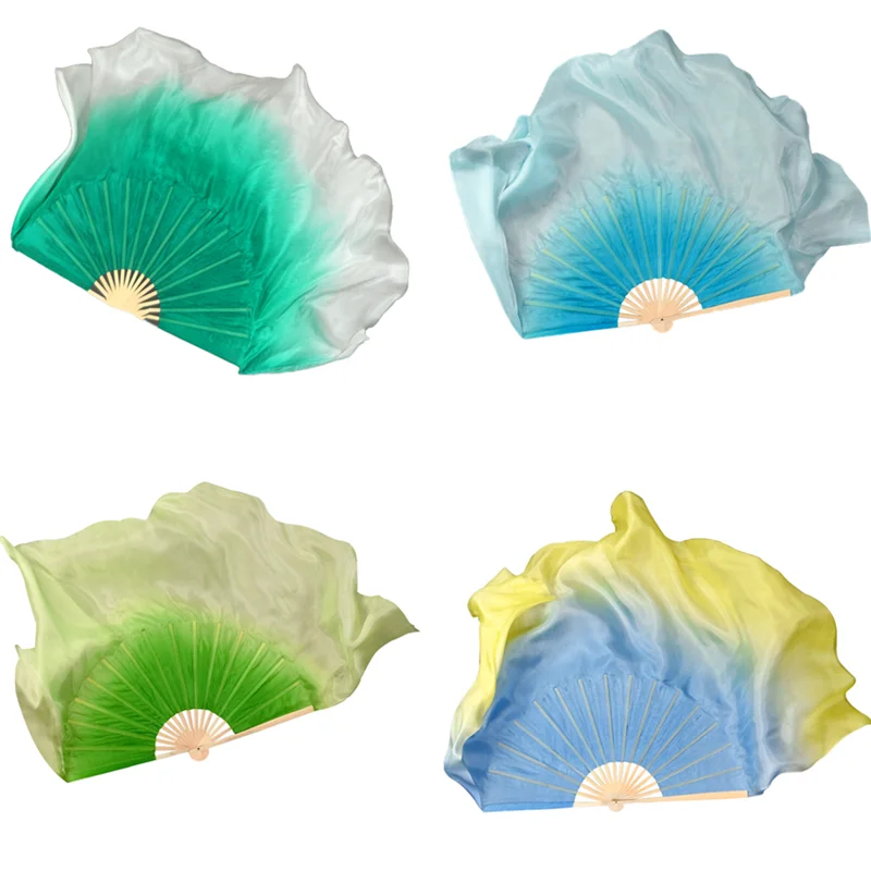 86 سنتيمتر كبير الرقص مروحة الحجاب الحرير الحقيقي زوج واحد زي الرقص الشرقي ملحق فلوي التدرج الصينية راقصة الدعائم مزدوجة الجانب الجولة