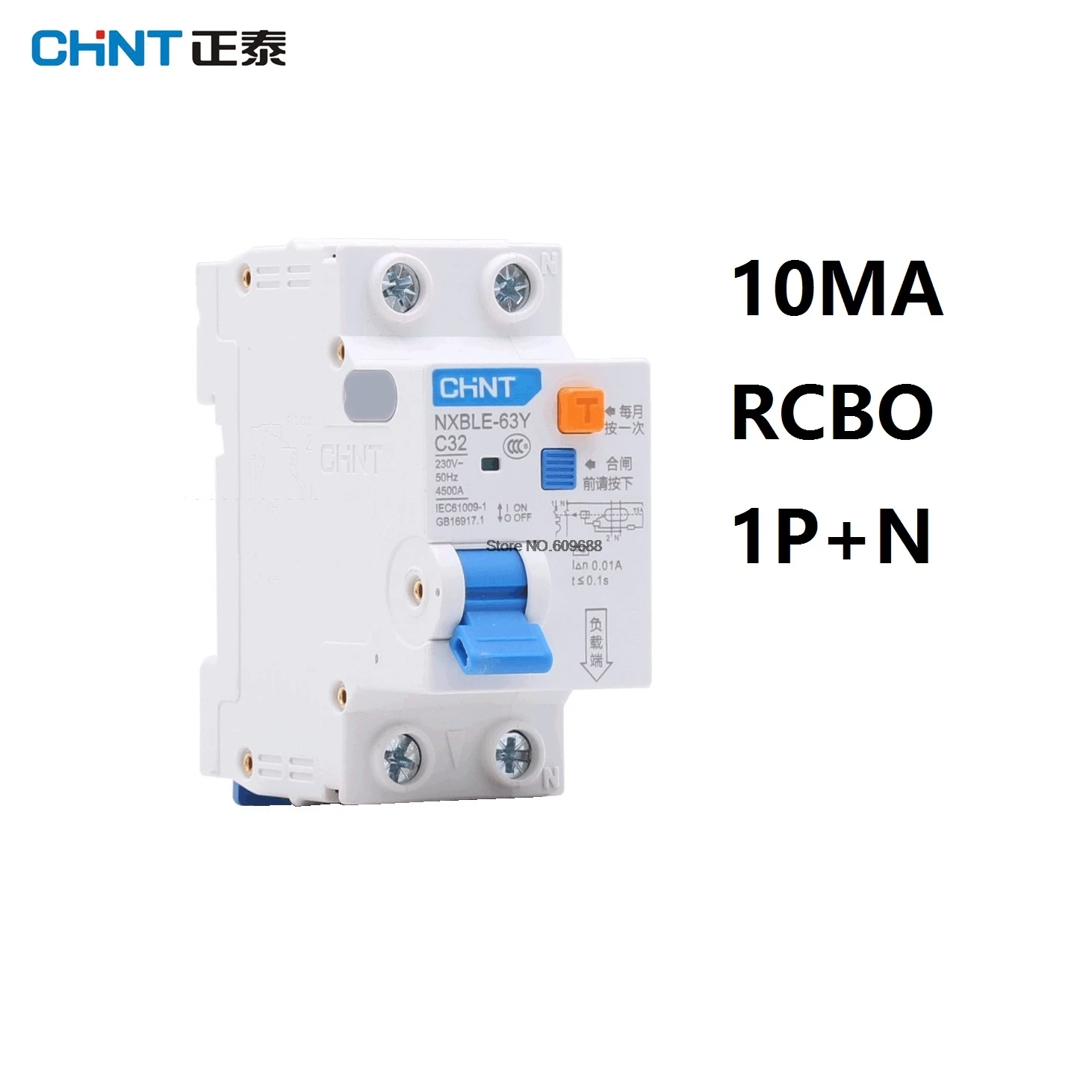 

CHNT NXBLE-63Y 6A 10A 16A 32A 63A 10MA 0.01A RCBO 1P+N 230V Residual current Circuit breaker over current Leakage protection