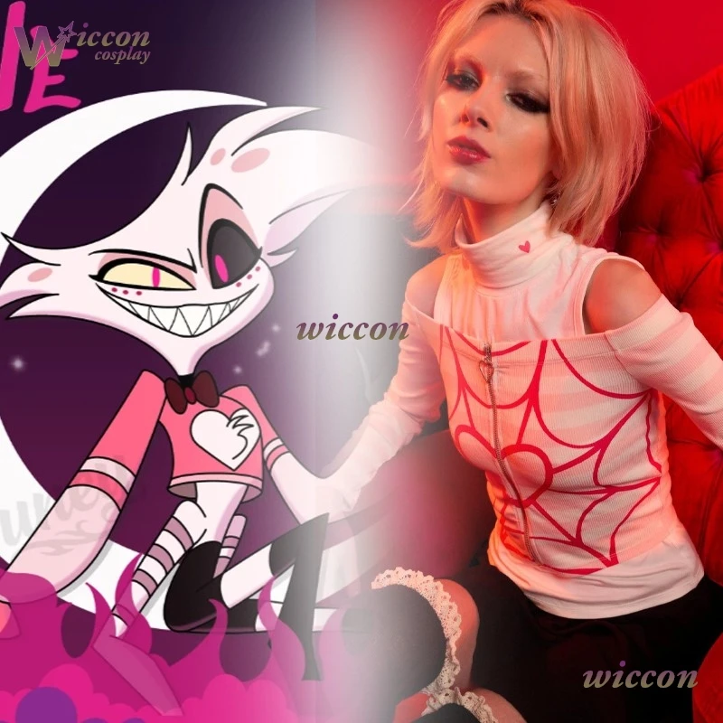 

2025 Hazzbin2 Hotel Cosplay Angel Dust Cosplay Doujin Spider Pink Sweater Angel Cosplay Costume Women Girls Halloween Cos
