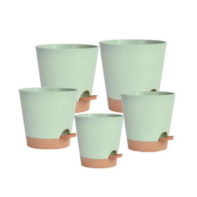 

A67P-5 Pack 5 Inch Self Watering Pots For Indoor Plants, Flower Pots Planter With Drainage Holes And Wick Rope