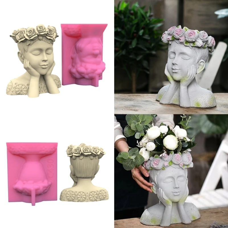 Wreath Girls Pen Holder Silicone Molds Table Ornament Mould Plasters Making Tool Succulent Planter Mold Easy to Clean