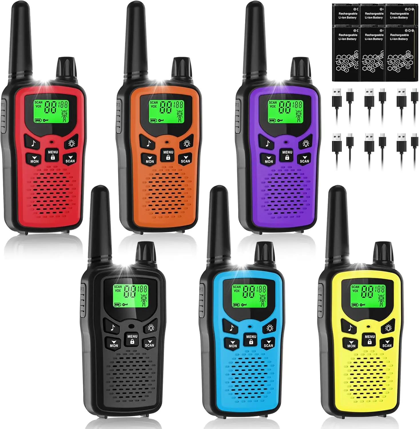 

Long Range Rechargeable Walkie Talkies for Adults, 6 Pack with LED Flashlight, Ideal for Hiking Camping Family Emergency