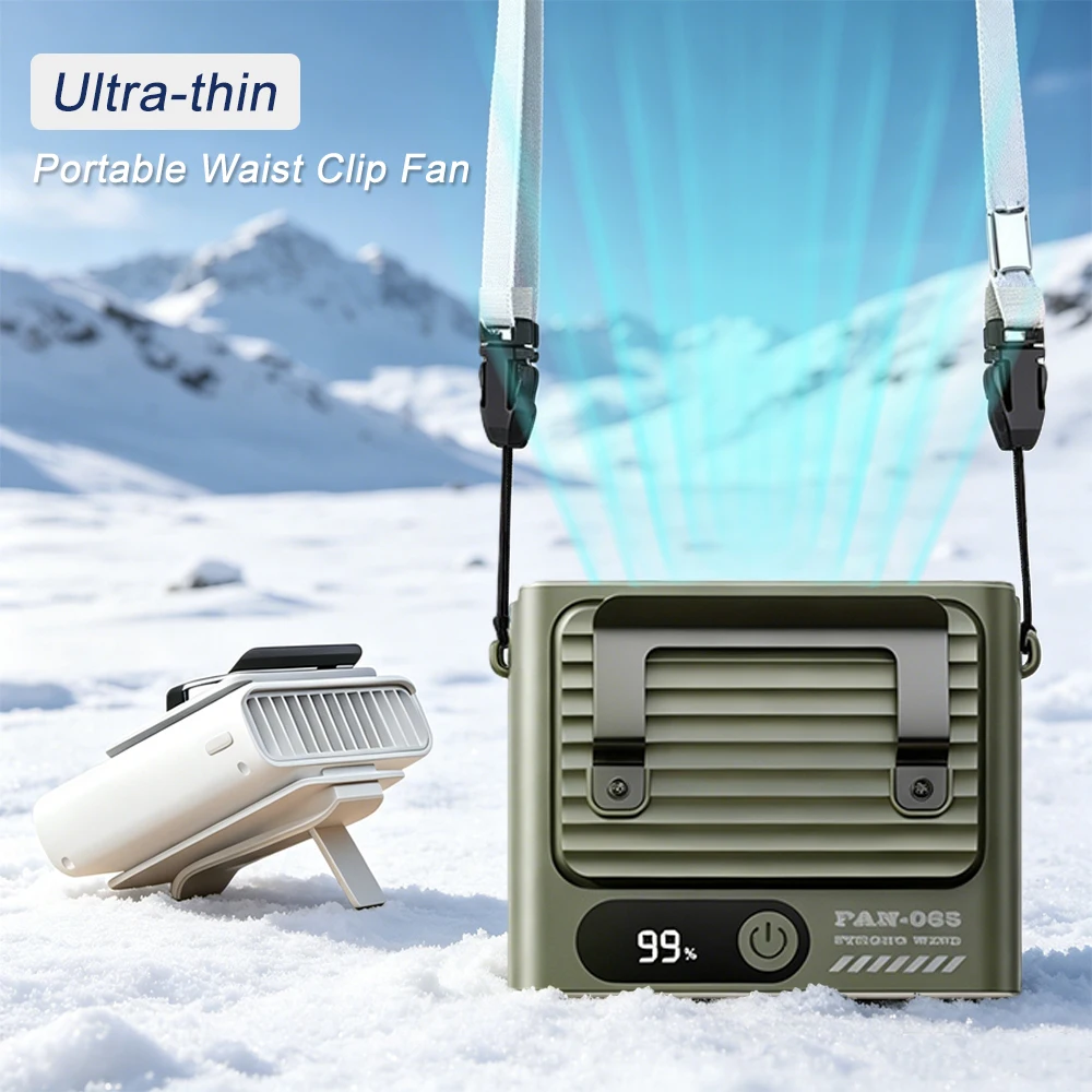 

Portable Waist Clip Fan Outdoor Ultra-thin Neck Hanging Fan 4000mAh 5 Speed Digital Display Mini Cooling Fan Office Desk Fan