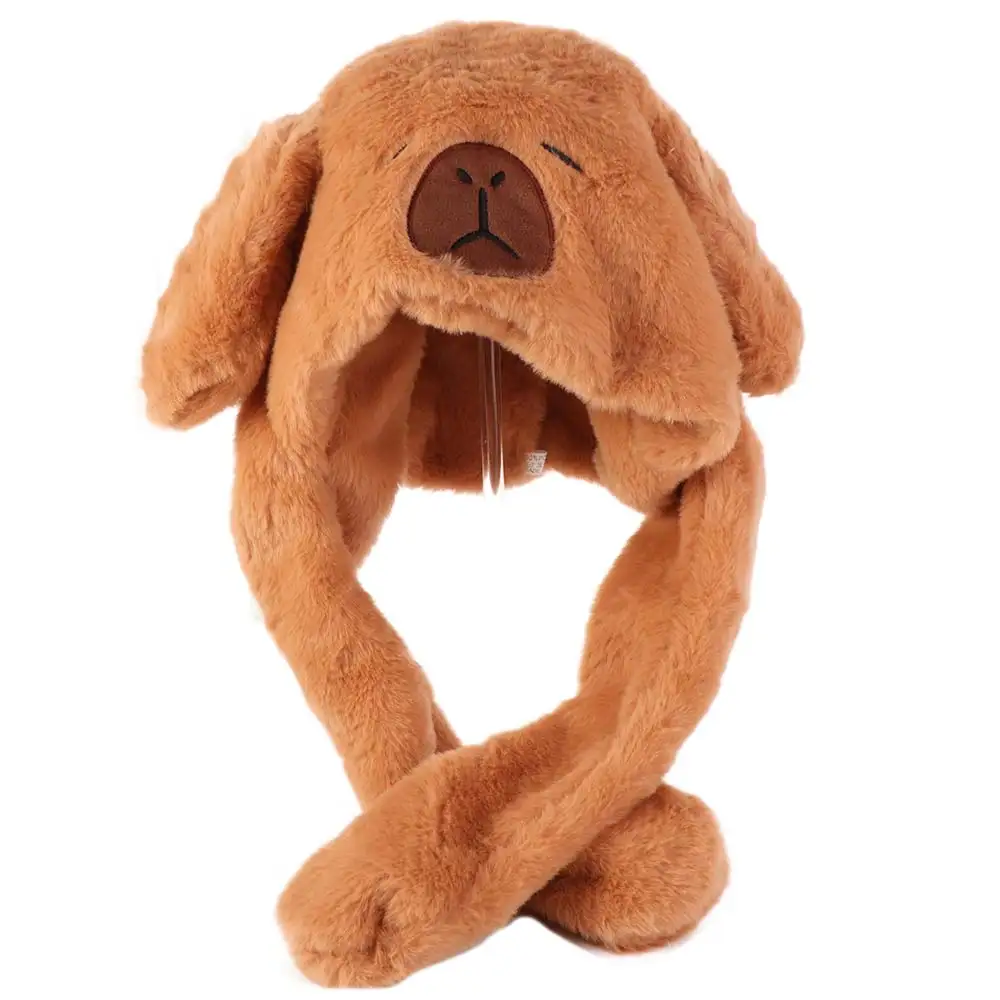 Funny Capybara Jumping Up Cap Fluffy Ear Moving Hat Warm Soft Hat Party