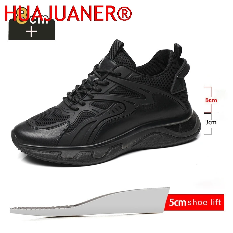 2026 Summer New Mesh Shoes For Men Hidden Inner Height Increasing Cowhide Breathable Mesh Fabric Sports And Leisure Dad Shoes
