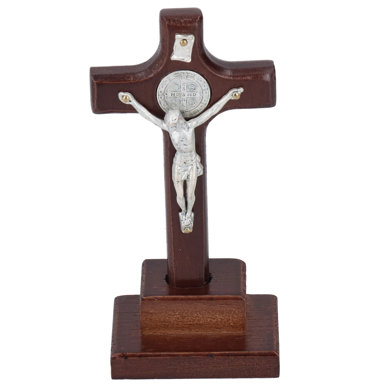 Tabletop Cross Durable Metal Wood Stable Base Deliver Peace Protection Standing Crucifix For Home Office Cathedral