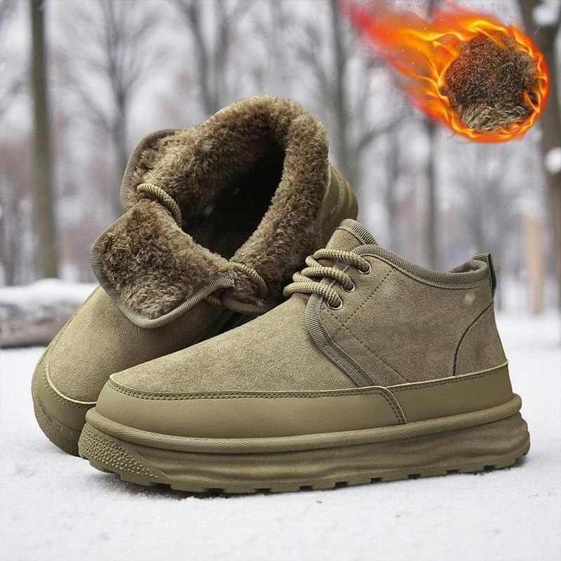 

Winter Warm Thick Snow Fashion Boots Mens Lace Up High Top Cotton Shoes Thick Bottom Anti Slip Thick Bottom Outdoor Short Boots