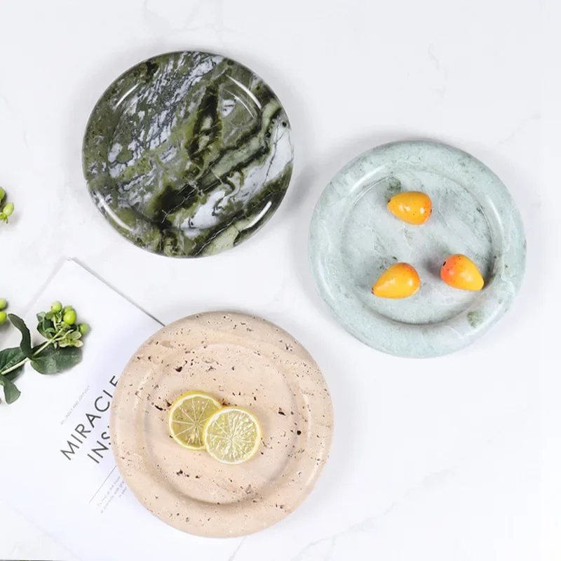 Natural Marble Round Tray for Bathroom Kitchen Dresser Vanity Decorative Trinket Dish for Perfume Key Jewelry Ring Candle