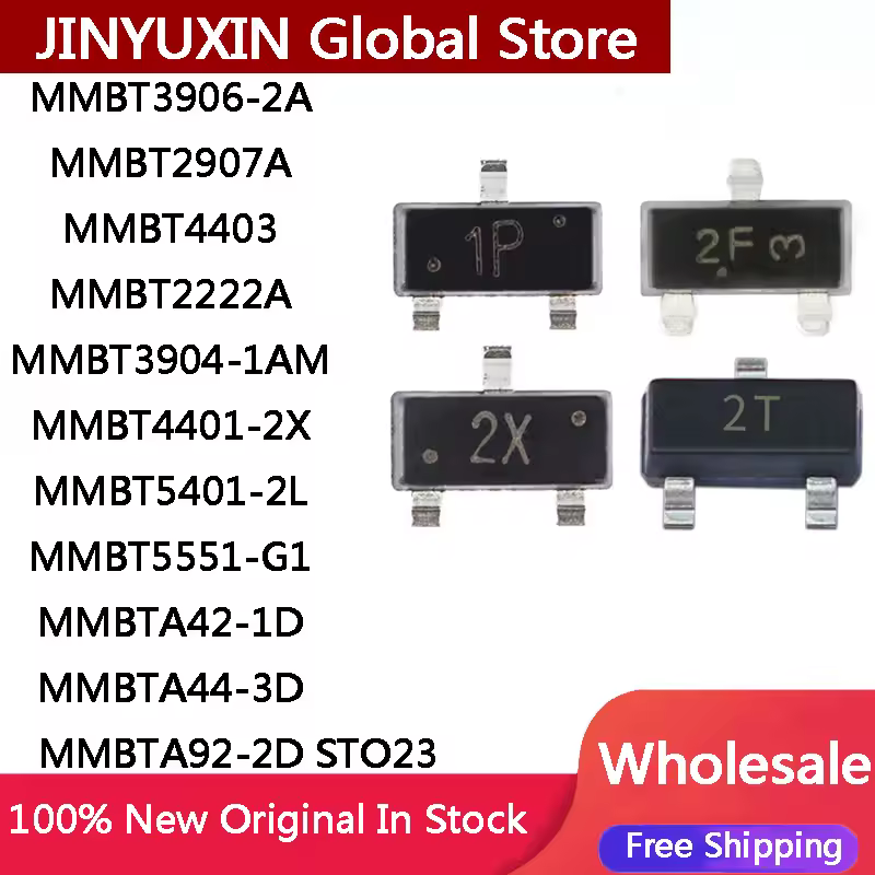100PCS MMBT2222A MMBT2907A MMBT3904 MMBT3906 MMBT4401 MMBT4403 MMBT5401 MMBT5551 MMBTA42 MMBTA44 MMBTA92 Bipolar Transistors Wholesale