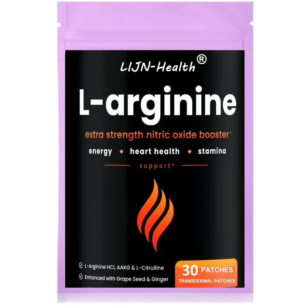 

30 Patches L Arginine Transdermal Patches Enhanced with Grape Seed & Ginger Energy, Blood Flow, Heart Health & Stamina