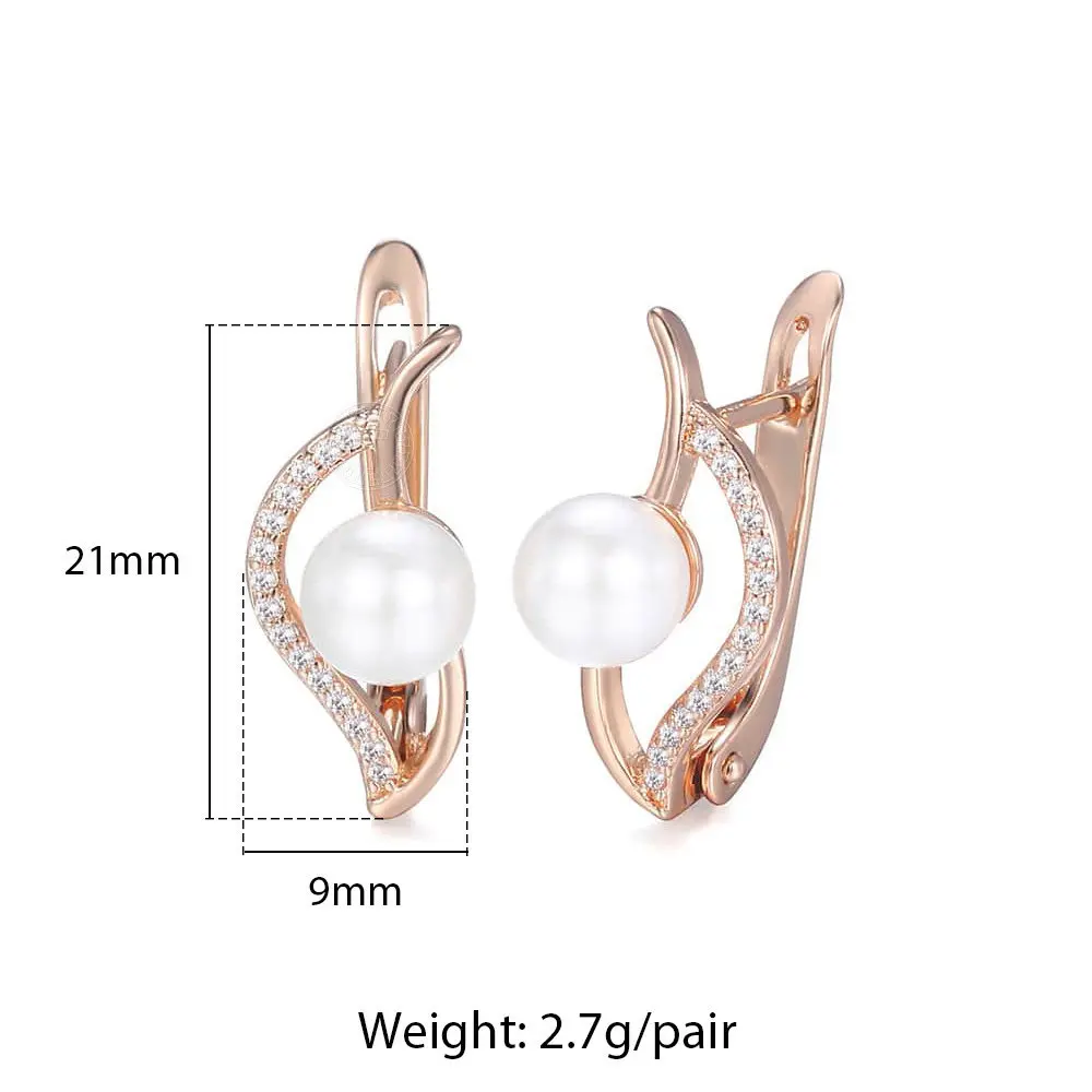 Davieslee Elegant 585 Rose Gold Color Earrings For Women Leaf Shaped Simulated Pearl Fashion Jewelry Dropshipping DGE172