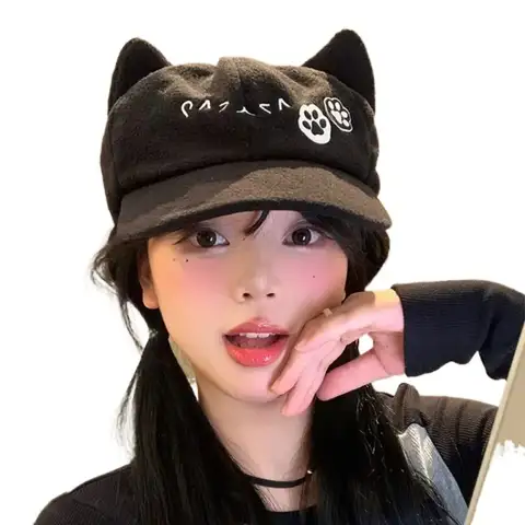 여성용 귀여운 베레모 모자, Y2k 로리타 JK 뉴스보이 모자, 캐주얼 스위트 카와이 새끼 고양이 모자, 패션