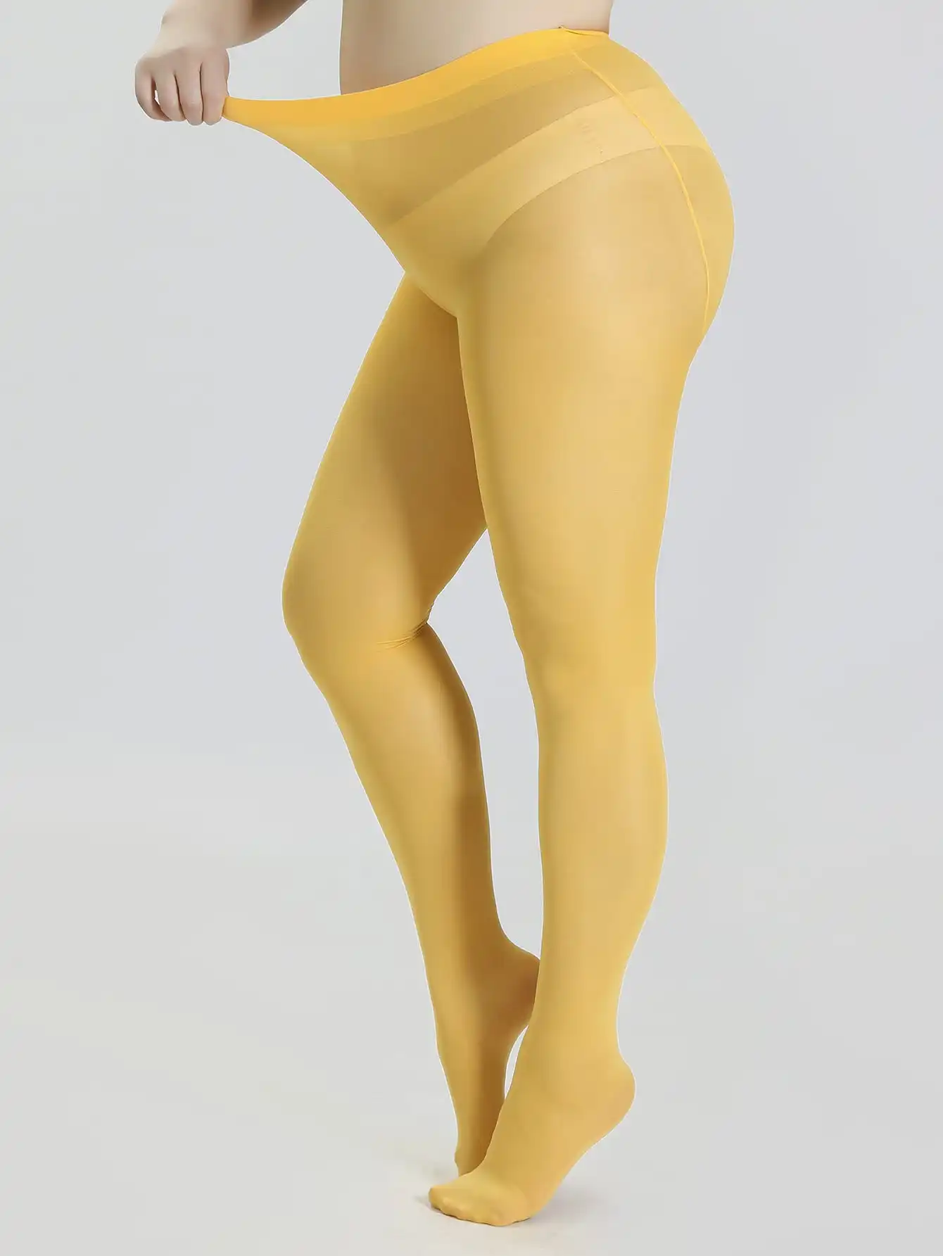 Plus Size YellowSolid Color Pantyhose for Women Radiate Confidence in Style: Embrace the Sun with These