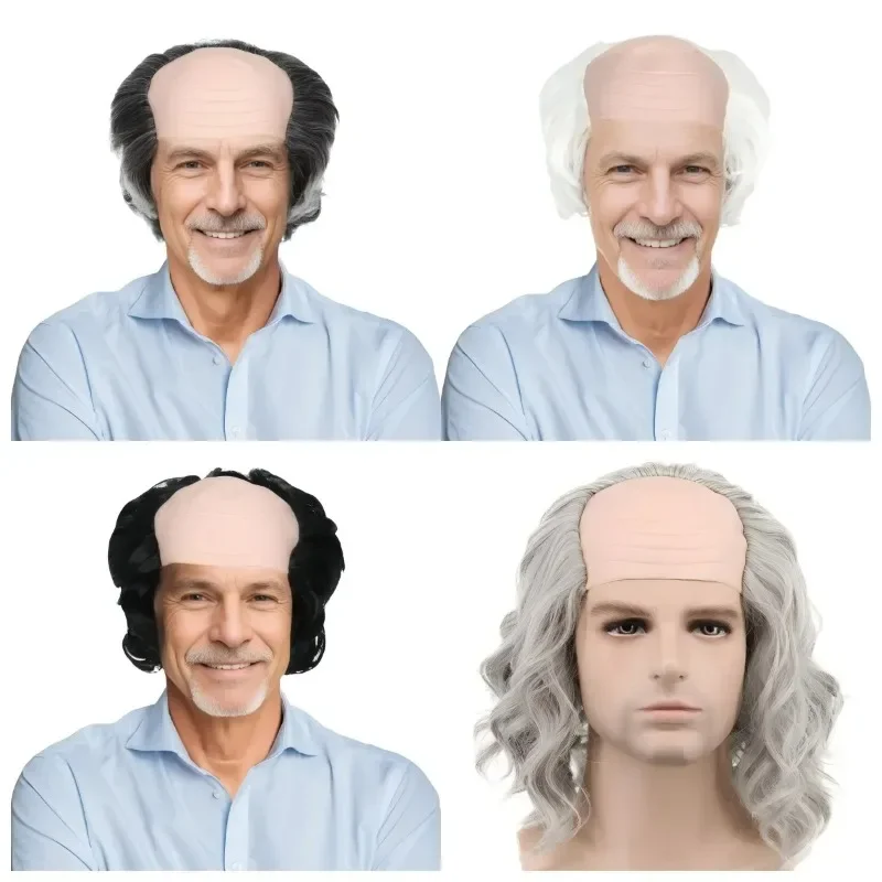 Man Bald Wig Birthday Party Funny Game Prop Stage Sitcom Perform Role Play Old People Headwear Ball Perform Dress Up Wig