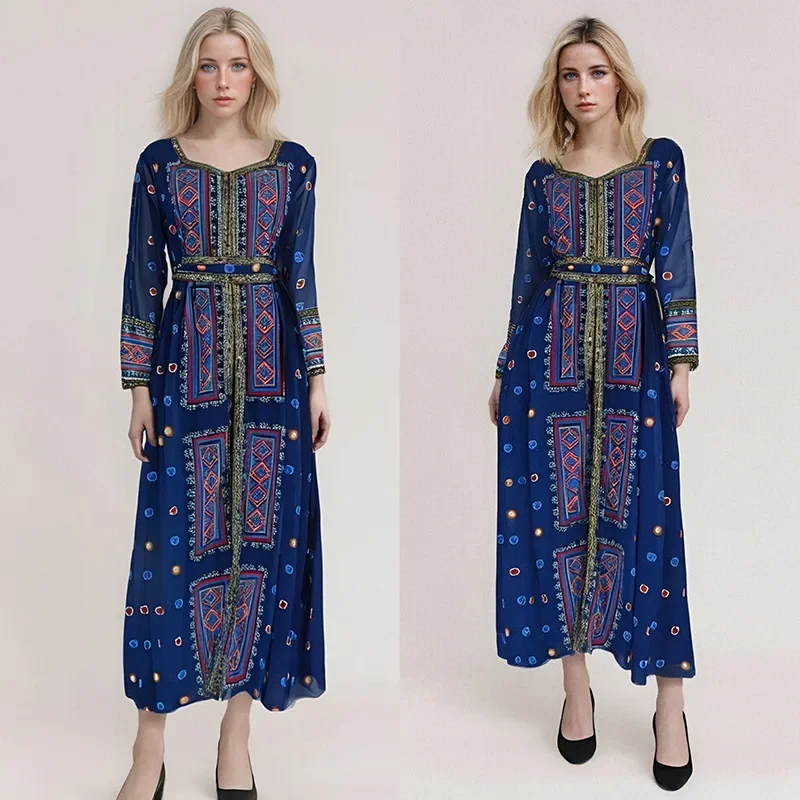 Dashiki vestidos africanos para mujer, moda de otoño, manga larga, cuello en V, vestido largo, trajes, vestido musulmán, vestidos Abaya